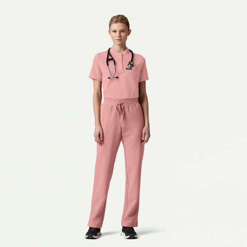Jaanuu 1-pocket Classic Banded Collar Scrub Top In Pink