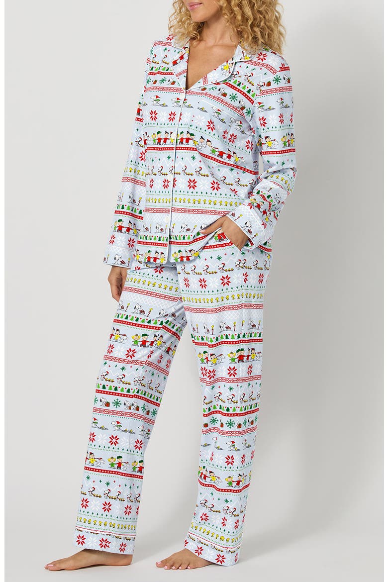 Print Stretch Cotton Pajamas, Alternate, color, PEANUTS WINTER PARADE