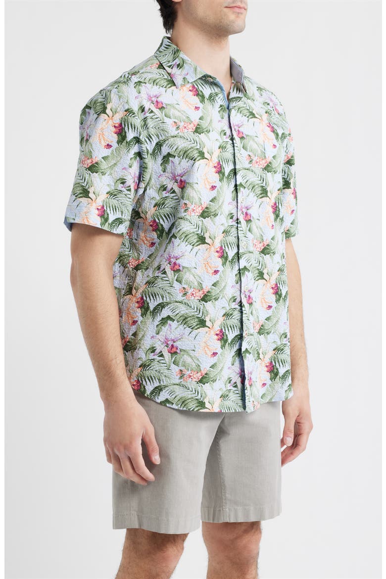 Nova Wave Blue Sky Vines Short Sleeve Seersucker Button-Up Shirt, Alternate, color, DEW DROP