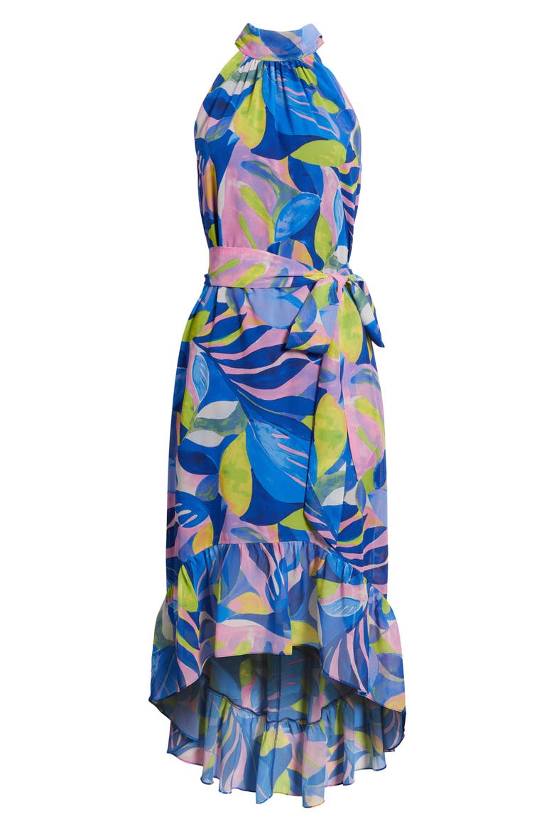 High-Low Halter Dress, Alternate, color, BLUE MULTI