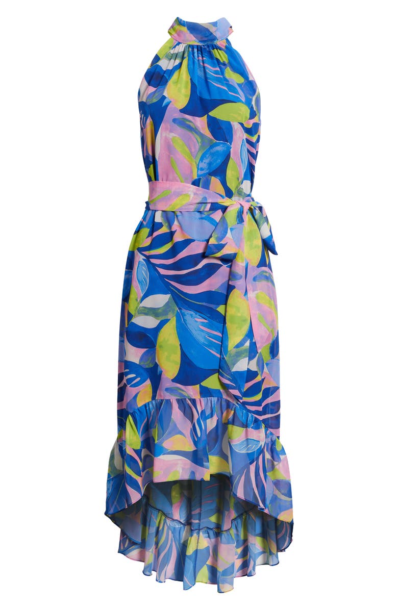 Eliza J High-Low Halter Dress, Alternate, color, Blue Multi