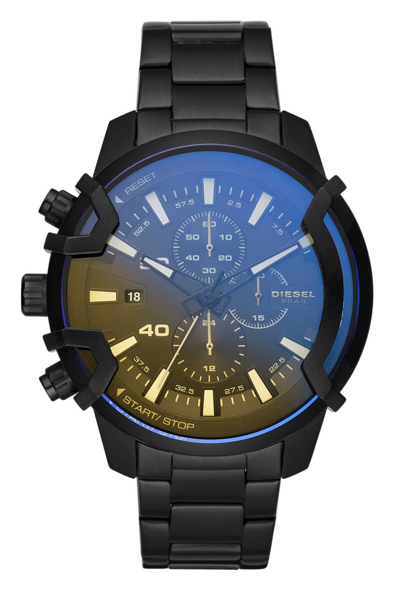 Griffed Chronograph Quartz Bracelet Watch, 48mm, Main, color, BLACK