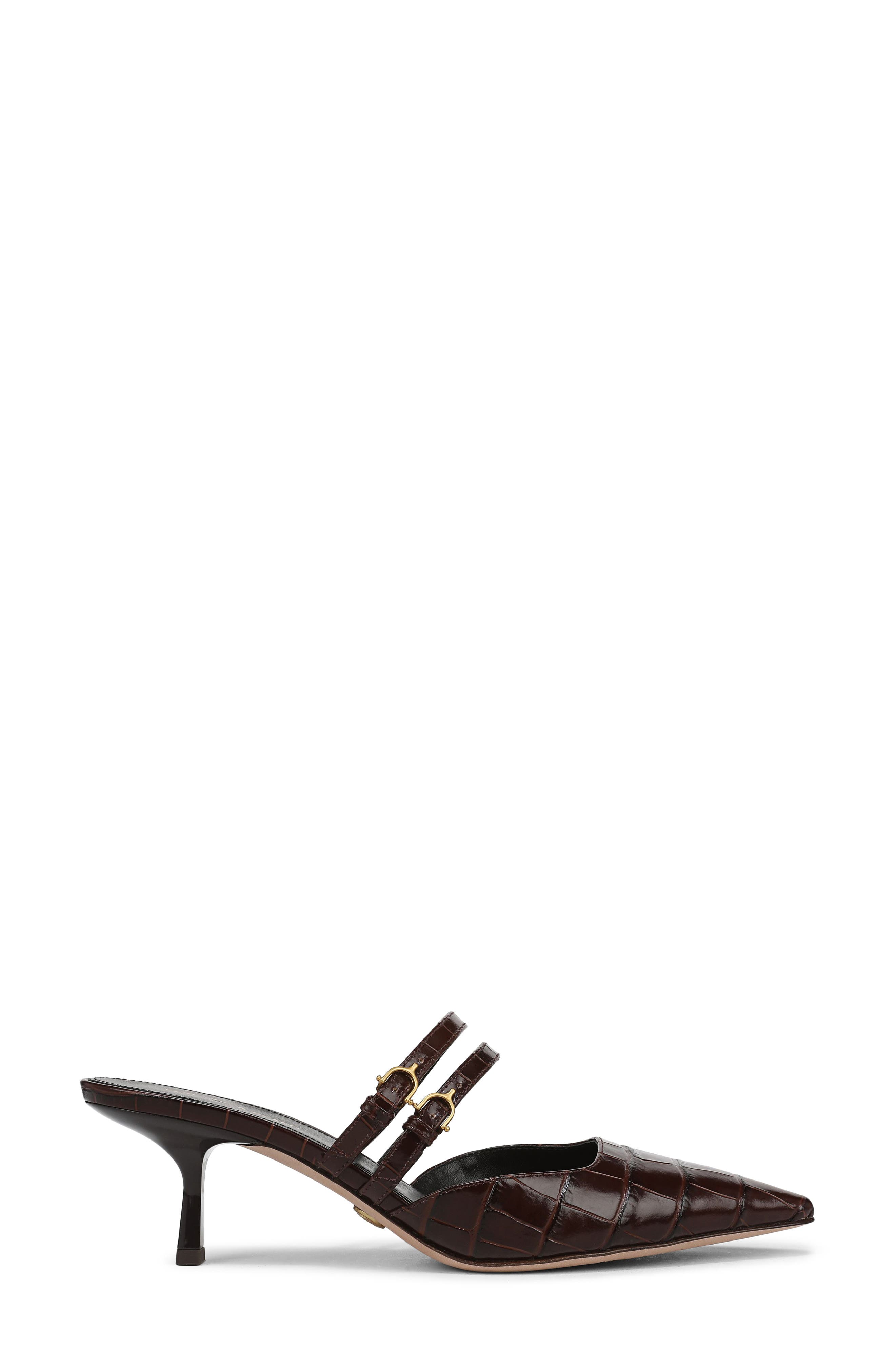 Veronica Beard Corrie Croc Embossed Pointed Toe Pump, Alternate, color, Chocolate