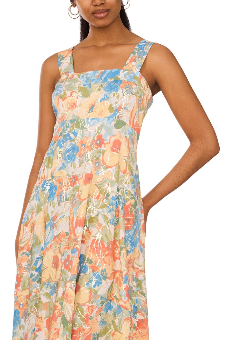 Floral Square Neck Tiered Maxi Sundress, Alternate, color, MELON