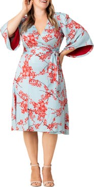 Kiyonna Gemini Floral Bell Sleeve Wrap Dress