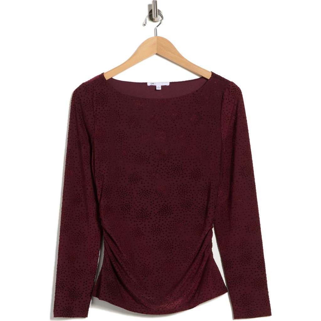 Dr2 By Daniel Rainn Long Sleeve Ruched Top In Burgundy