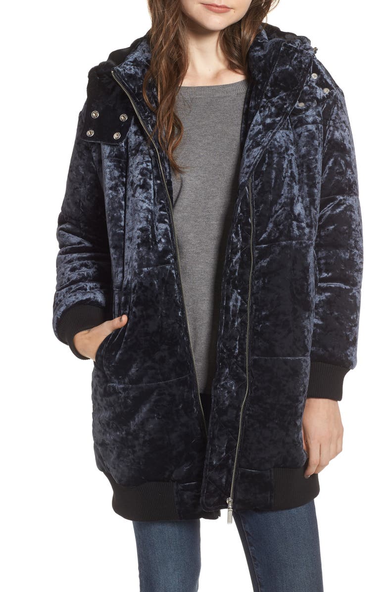 BP. Velvet Hooded Puffer Jacket, Main, color, 
