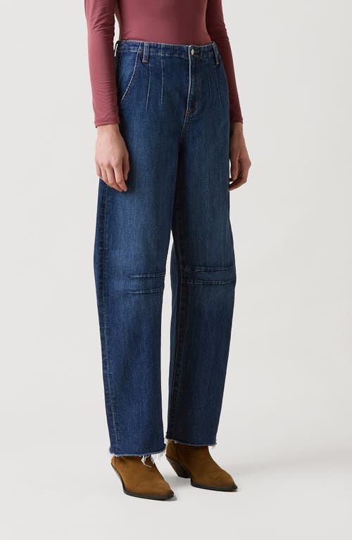 Le Jean Raw Hem High Waist Barrel Jeans In Blue