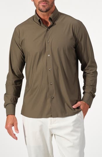 Studio Garnet Los Angeles Solid Performance Stretch Button-up Shirt In Green