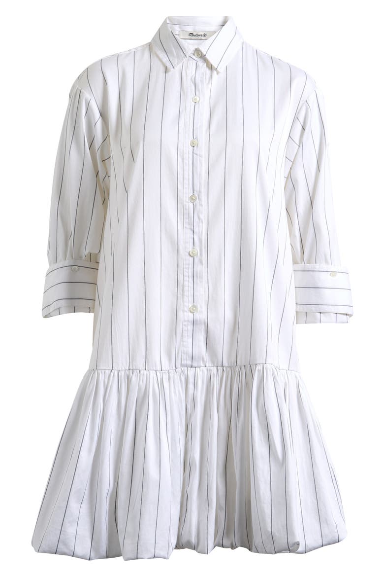 Pinstripe Poplin Bubble Hem Mini Shirtdress, Alternate, color, SLIM DOUBLE STRIPE WHITE