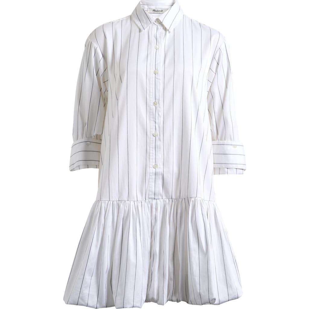 Madewell Pinstripe Poplin Bubble Hem Mini Shirtdress In Slim Double Stripe White