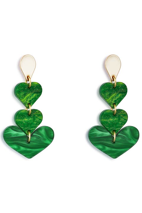Heart Drop Earrings - Grass Green