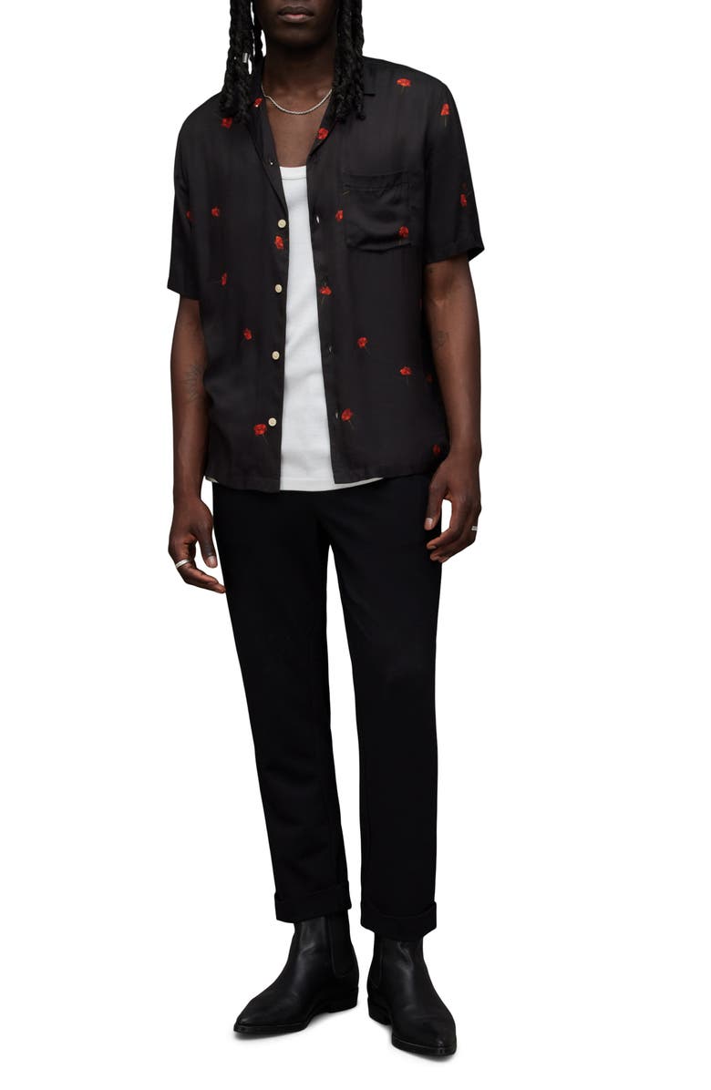 AllSaints Poppies Floral Camp Shirt, Alternate, color, 