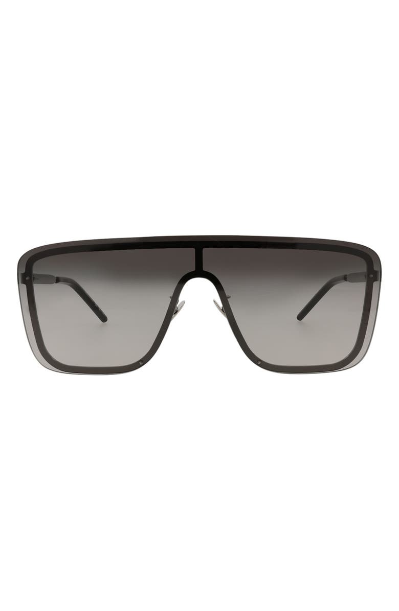 Saint Laurent 99mm Novelty Shield Sunglasses, Main, color, Ruthenium Ruthenium Grey