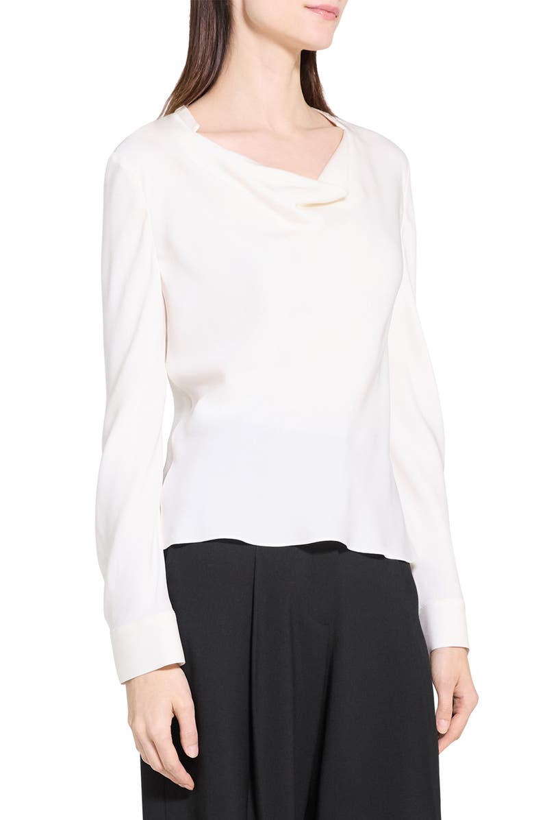 Theory Cowl Neck Silk Top, Alternate, color, Ivory