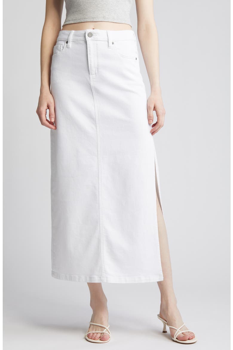 Side Slit Midi Denim Skirt, Main, color, WHITE