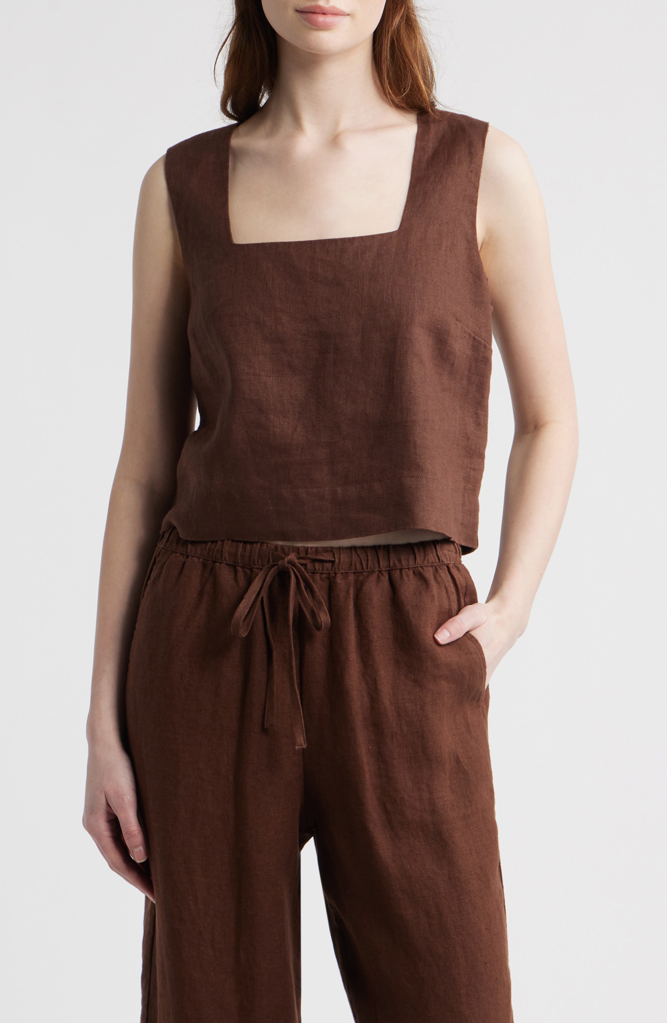 Akira Square Neck Linen Top