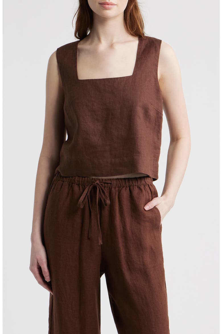 Akira Square Neck Linen Top, Main, color, ESPRESSO