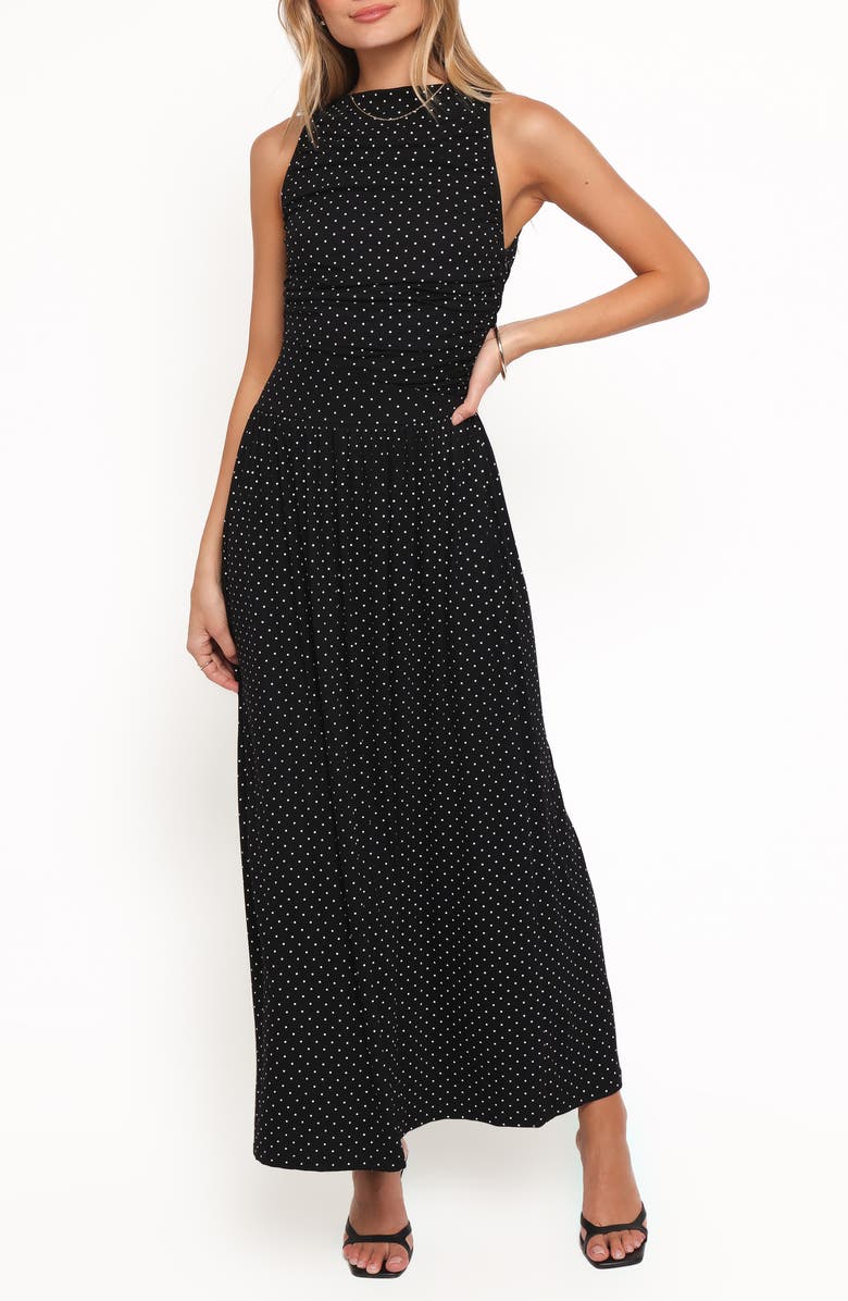 Petal & Pup Shirley Polka Dot Sleeveless Maxi Dress, Main, color, Black Polka Dot
