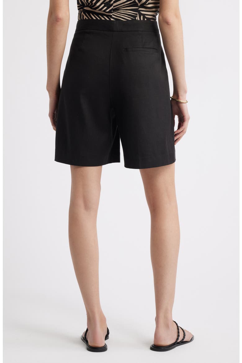 Pleated Linen Blend Shorts, Alternate, color, BLACK