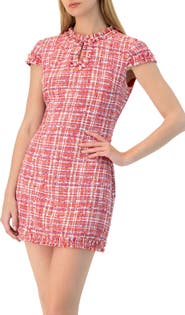 IVONNE Short Tweed A-Line Dress with V-Neck Neckline