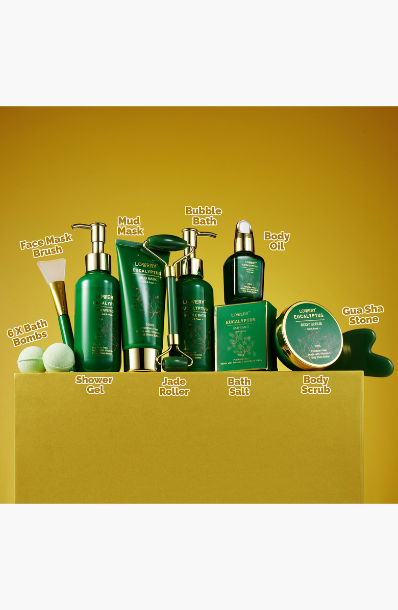 Lovery Luxury Holiday Basket Spa Kit, Eucalyptus Stress Relief Bath and Body Care, Alternate, color, Dark Green