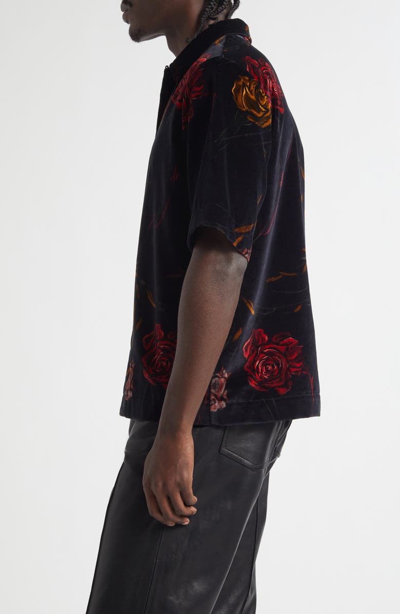 AMIRI Floral Velveteen Camp Shirt, Alternate, color, Black