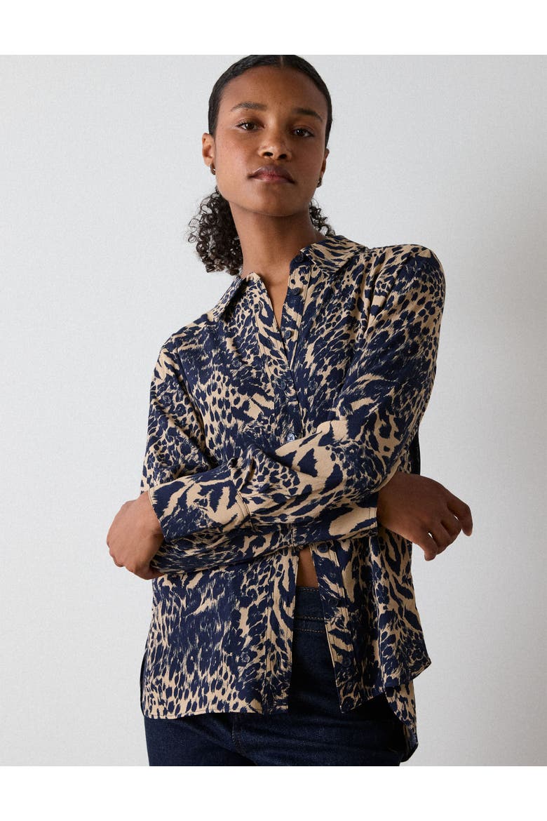 Patchwork Leopard Print Shirt, Main, color, Navy/Multi