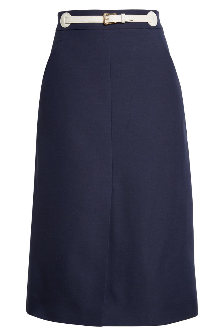 Belted Virgin Wool & Silk Midi Skirt, Alternate, color, INDIGO MULTI
