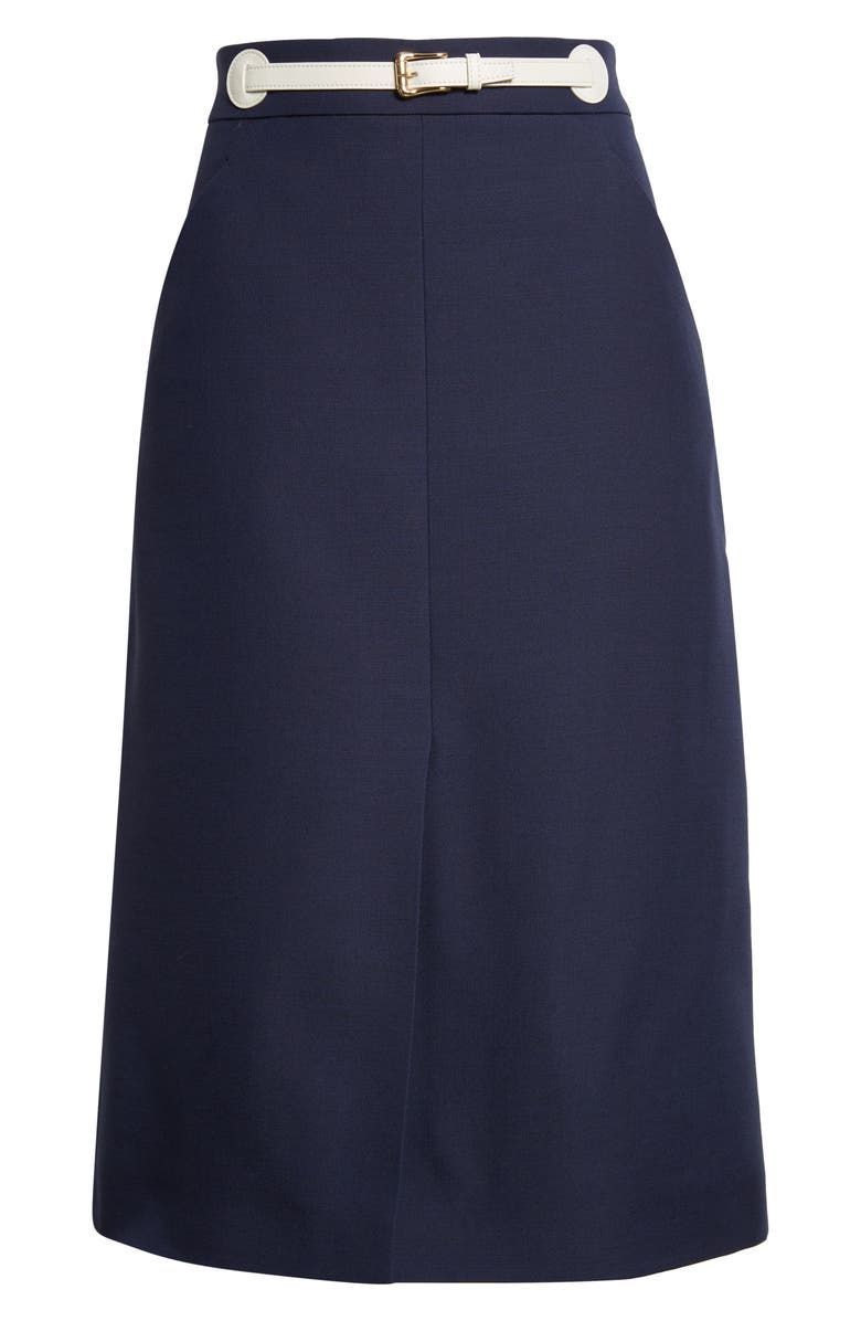 Valentino Garavani Belted Virgin Wool & Silk Midi Skirt, Alternate, color, Indigo Multi