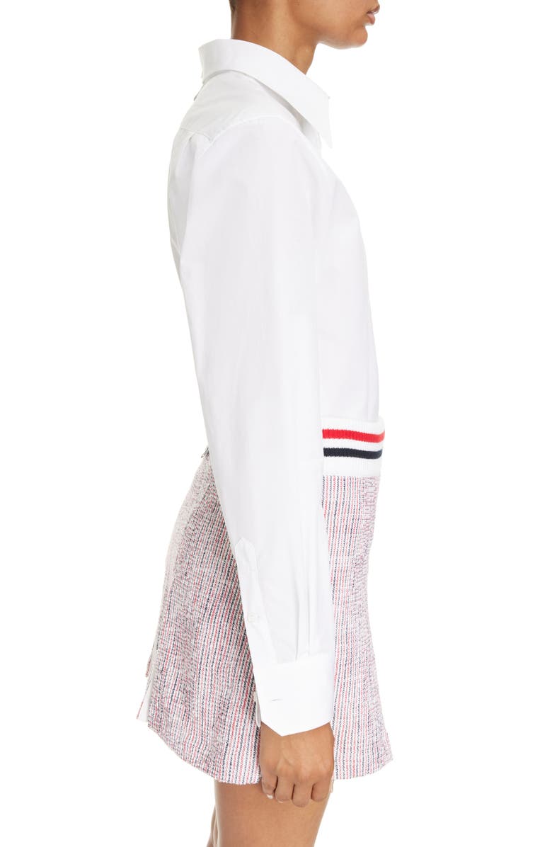 Thom Browne 4-Bar Cotton Poplin Button-Up Shirt, Alternate, color, 