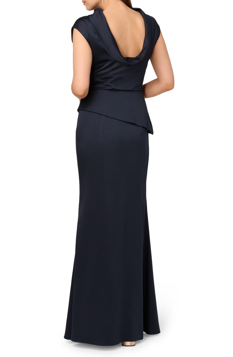 Adrianna Papell Popover Satin Crepe Gown, Alternate, color, Dark Navy