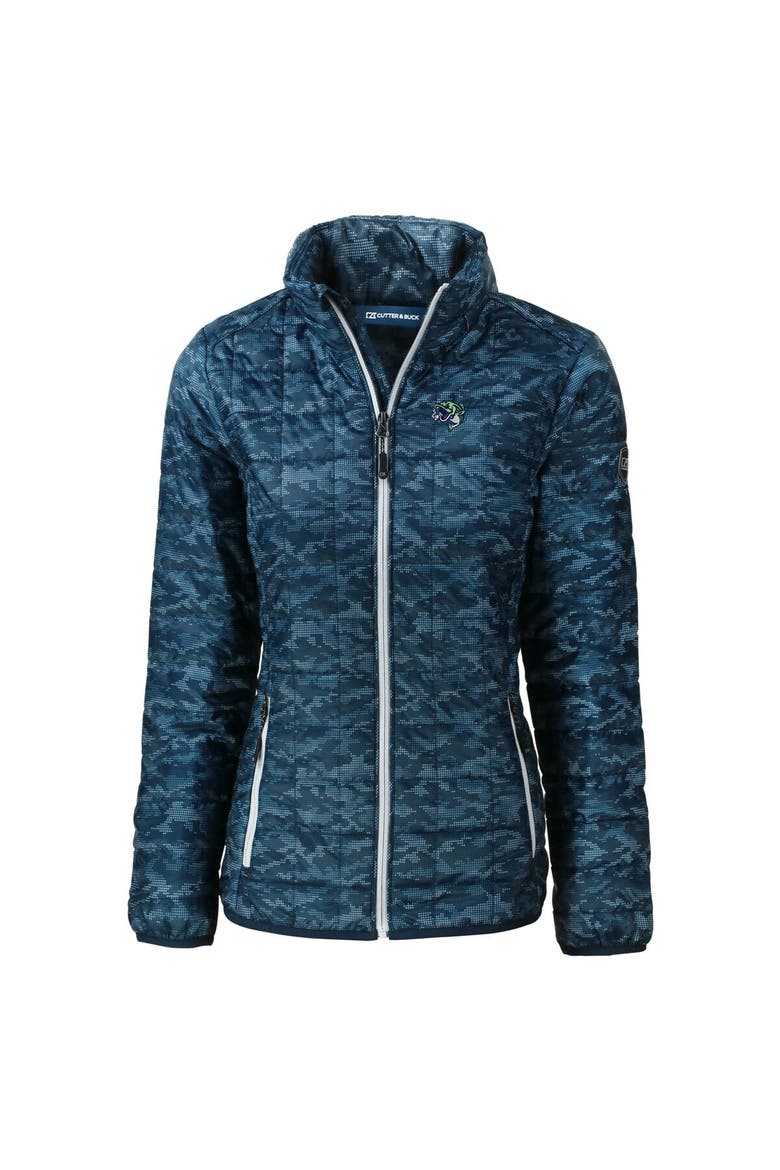 Women's Cutter & Buck  Navy Gwinnett Stripers Rainier PrimaLoft Eco Insulated Camo Full-Zip Puffer Jacket, Alternate, color, Navy