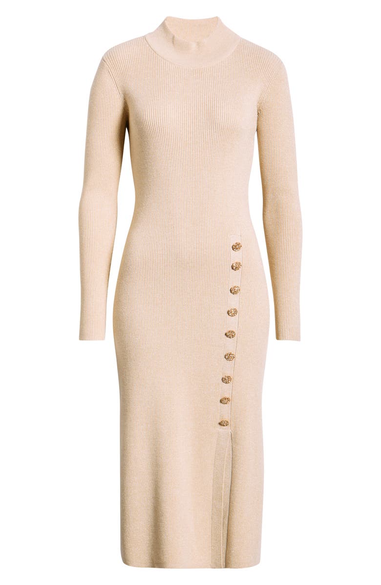 Elie Tahari The Chaya Metallic Long Sleeve Rib Maxi Dress, Alternate, color, Gold With Gold Lurex