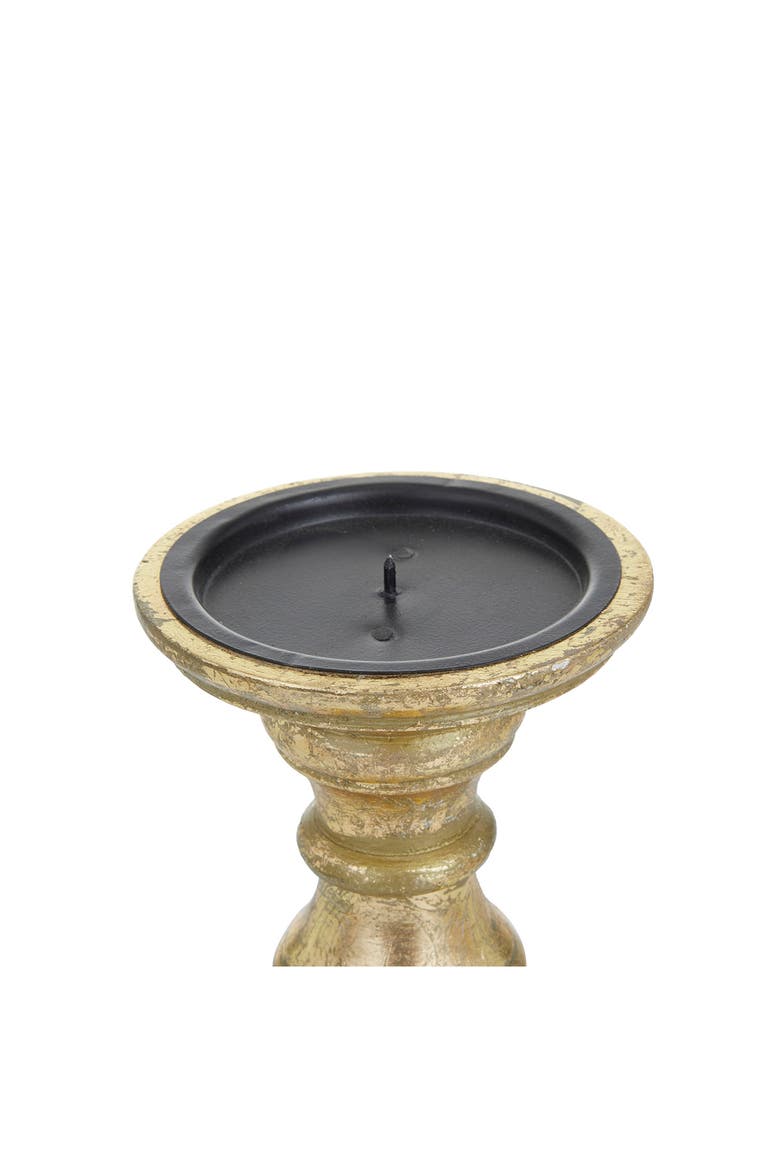 Goldtone Mango Wood Turned Style Pillar Candle Holder - Set of 3, Alternate, color, GOLD