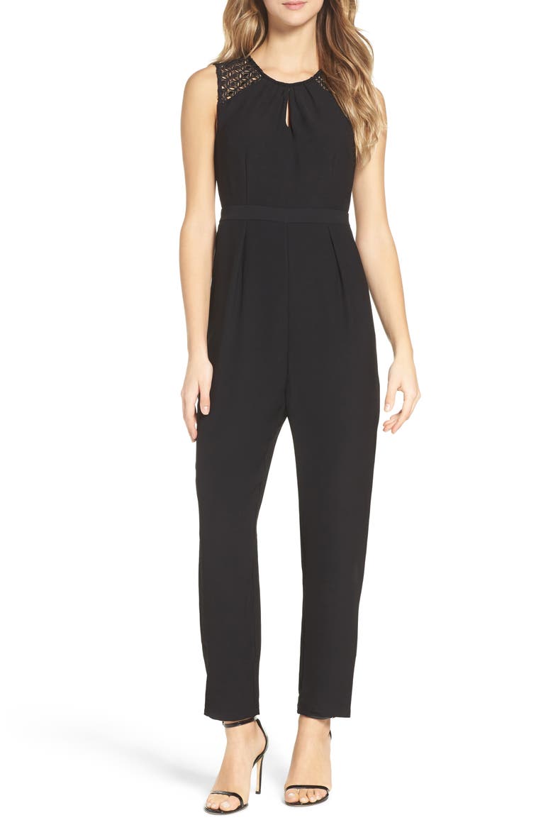 Crepe Jumpsuit, Main, color, BLACK