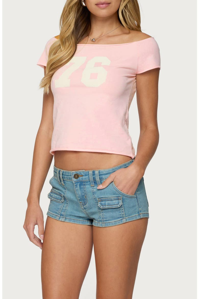 76 Off the Shoulder Stretch Cotton Crop Top, Alternate, color, LIGHT-PINK