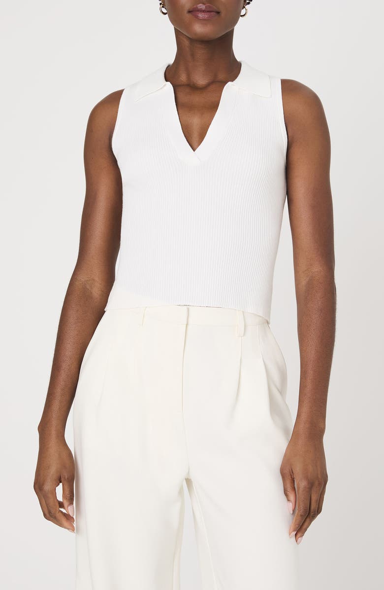 French Connection Mozza Sleeveless Johnny Collar Rib Sweater, Main, color, Summer White