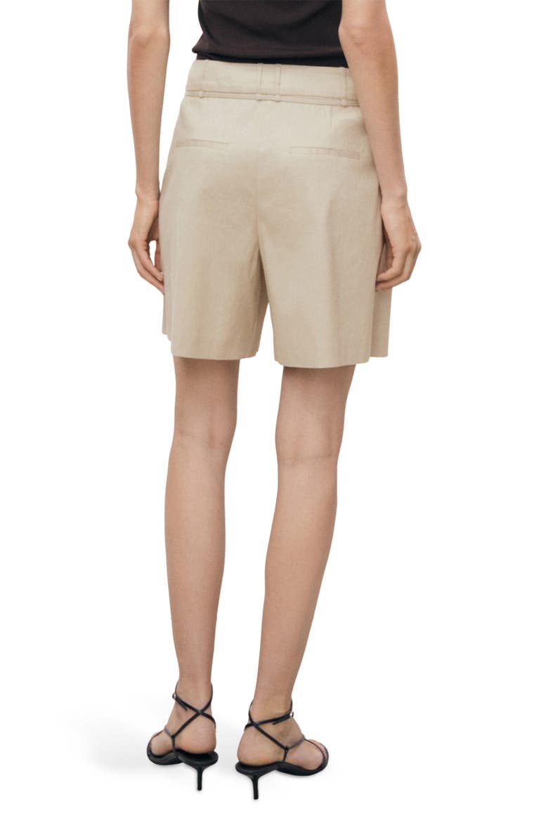 Belted Linen Blend Shorts, Alternate, color, BEIGE