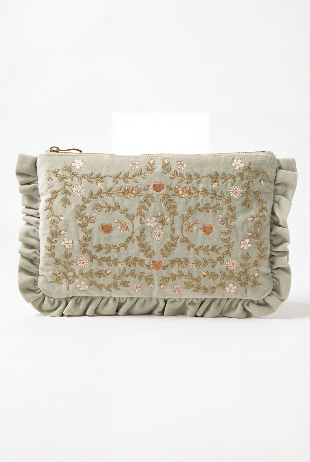 Elizabeth Scarlett Mediterranean Garden Velvet Everyday Pouch, Main, color, Sage