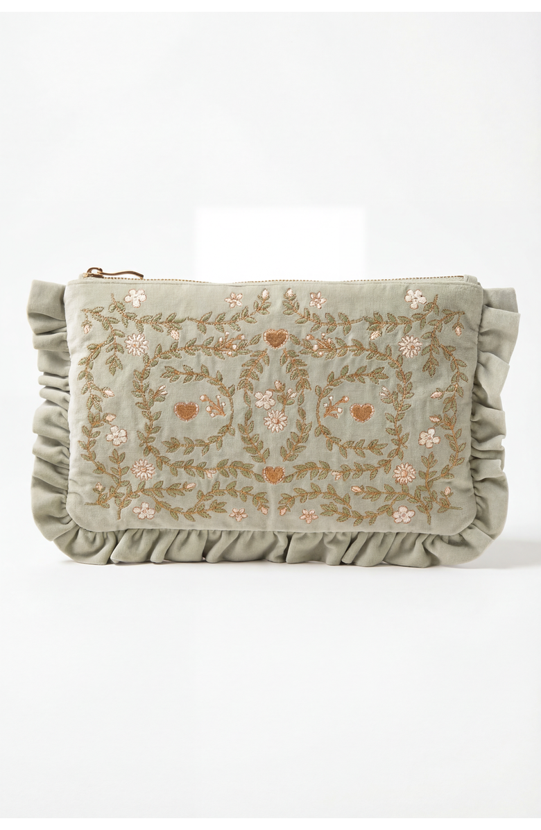 Elizabeth Scarlett Mediterranean Garden Velvet Everyday Pouch, Main, color, Sage