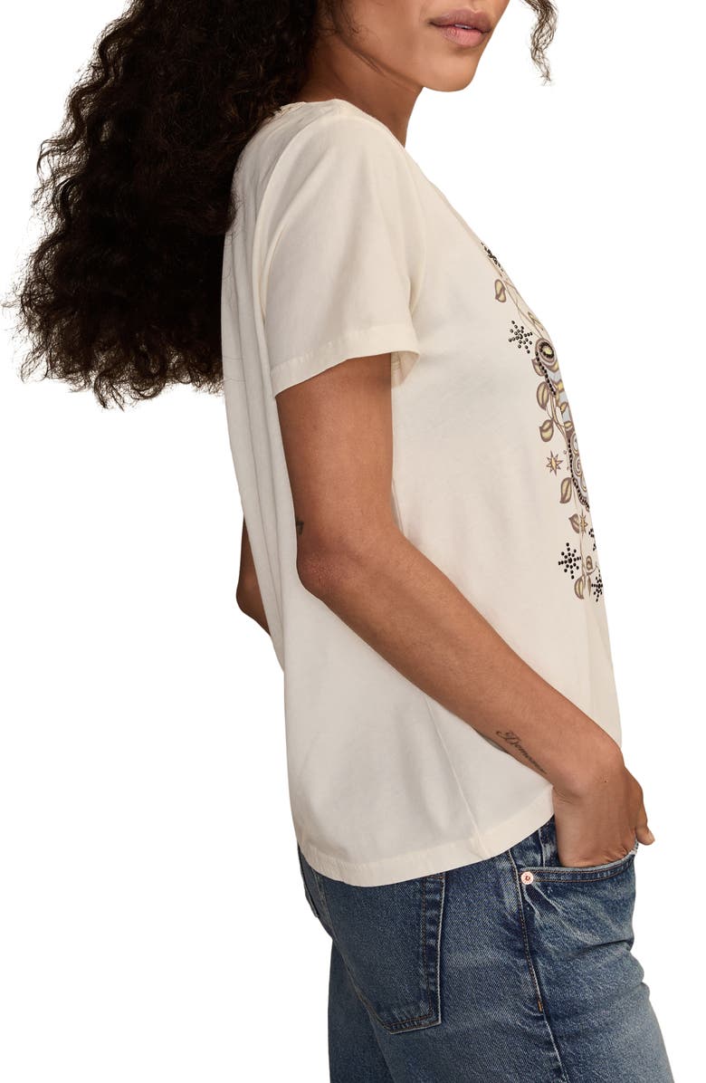 Lucky Brand Stud Embellished Butterfly Cotton Graphic T-Shirt, Alternate, color, Canoli Cream