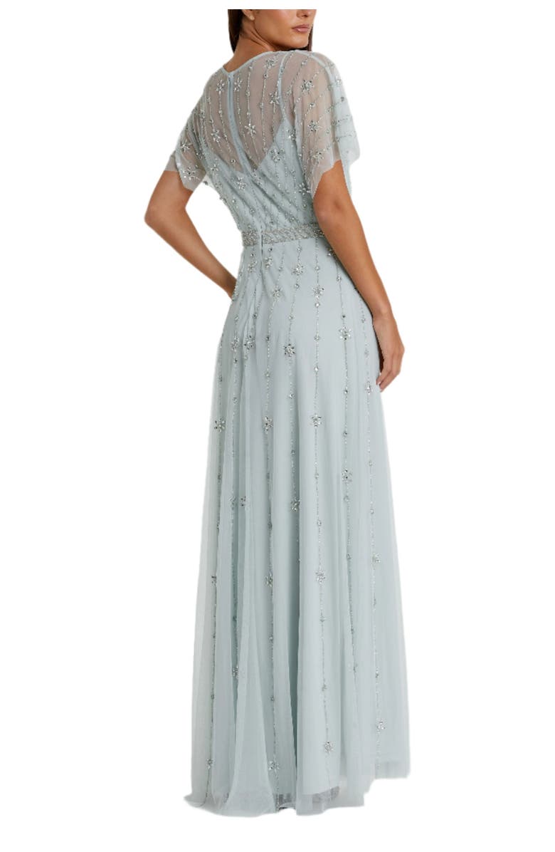 Mac Duggal Women's V Neck Embellished Flutter Sleeve A Line Gown, Alternate, color, Mist