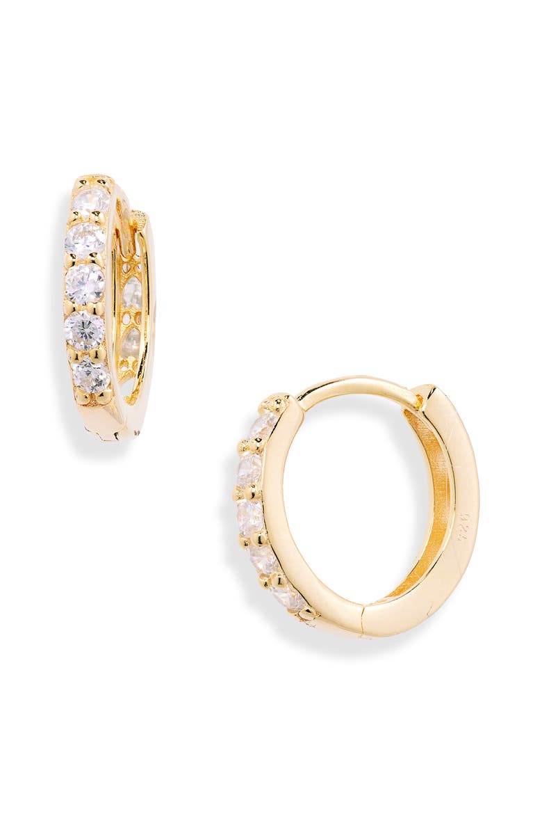 Cubic Zirconia Huggie Hoop Earrings, Main, color, CLEAR- GOLD