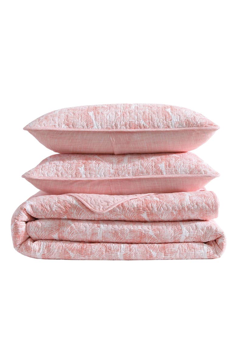 Tommy Bahama Distressed Water Leaves Cotton Quilt Set, Main, color, Bright Orange