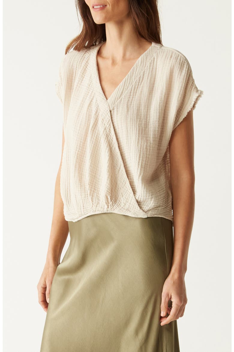 Evie Gauze Faux Wrap Top, Alternate, color, CEMENT