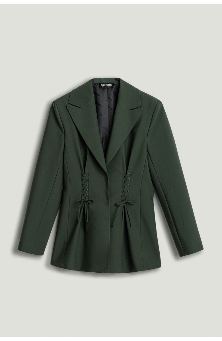 Nocturne Lace-Up Waist Tailored Blazer, Alternate, color, Dark Green