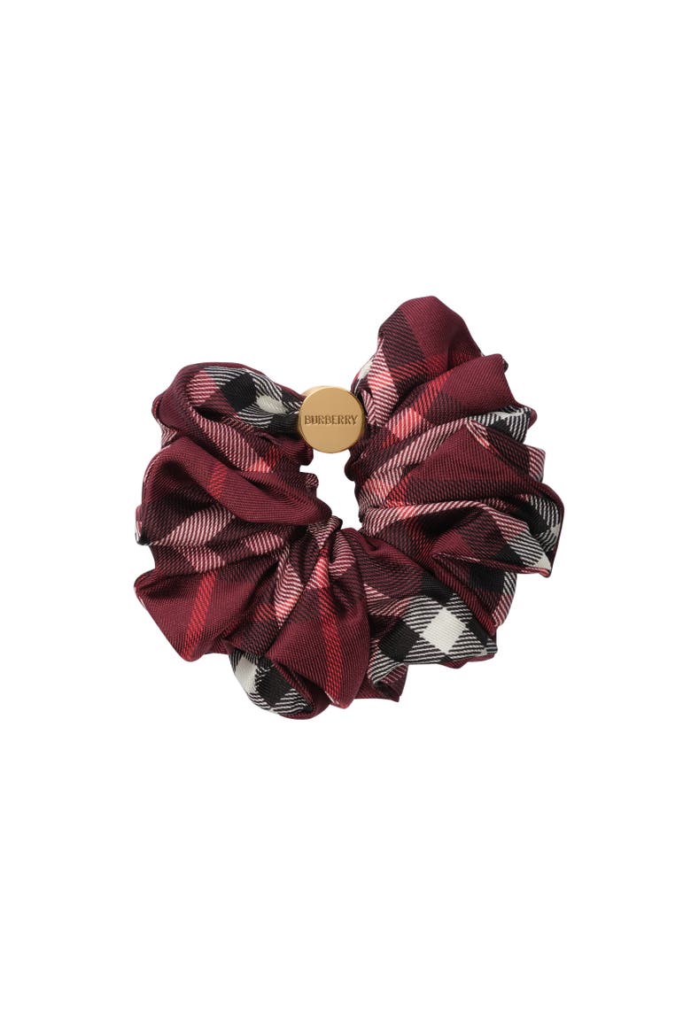 Check Silk Scrunchie, Alternate, color, Oxblood red