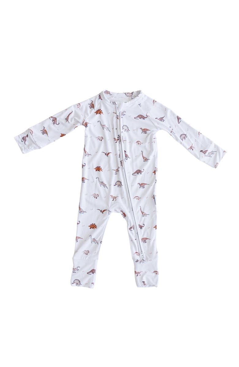 Charlie Lou Baby<sup>®</sup> Neutral Dinosaurs Double Zipper Covertible Romper, Main, color, 