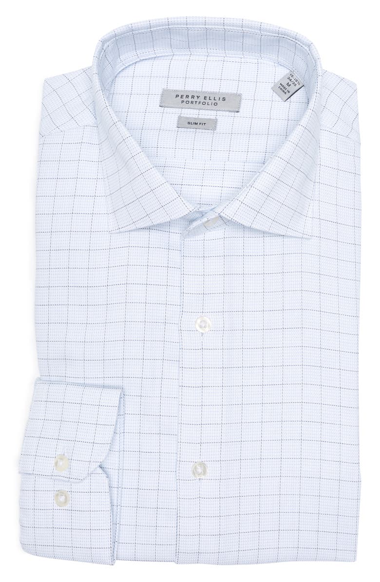 Perry Ellis Slim Fit Textured Windowpane Check Shirt, Main, color, Blue